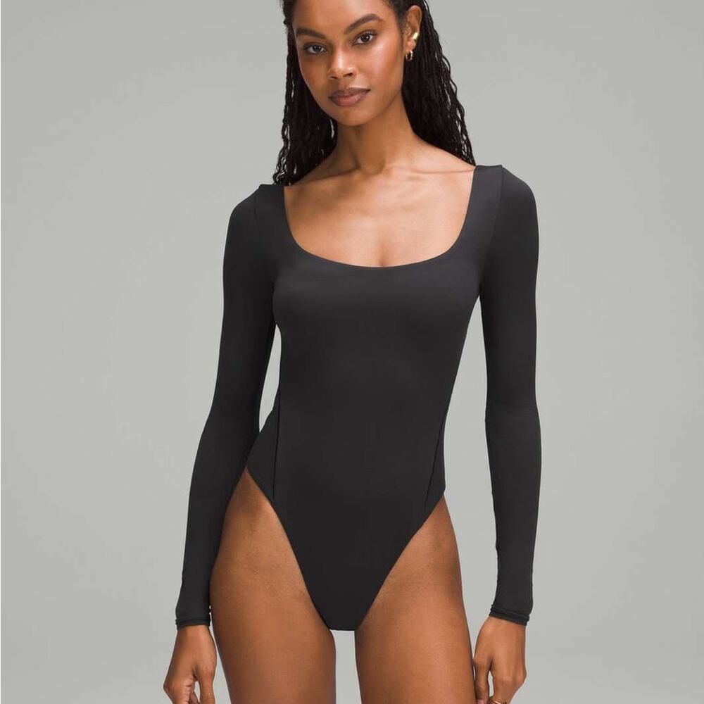 Lululemon Wundermost Ultra Soft Nulu Square Neck Long Sleeve Bodysuit Black L